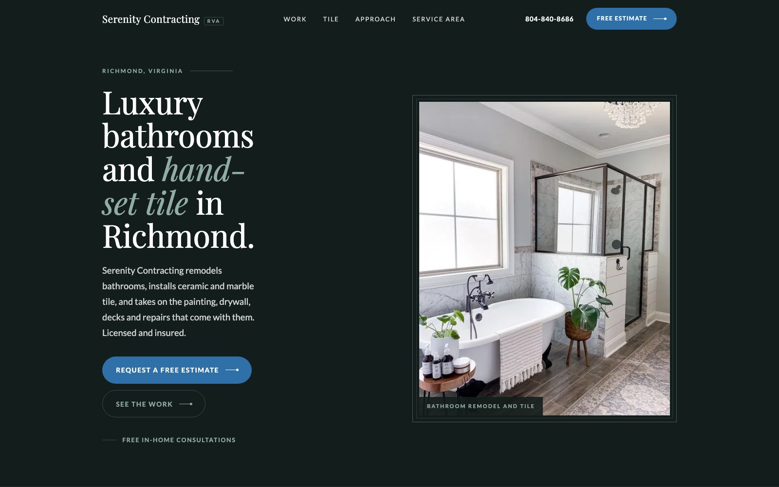 The new Serenity Contracting homepage concept