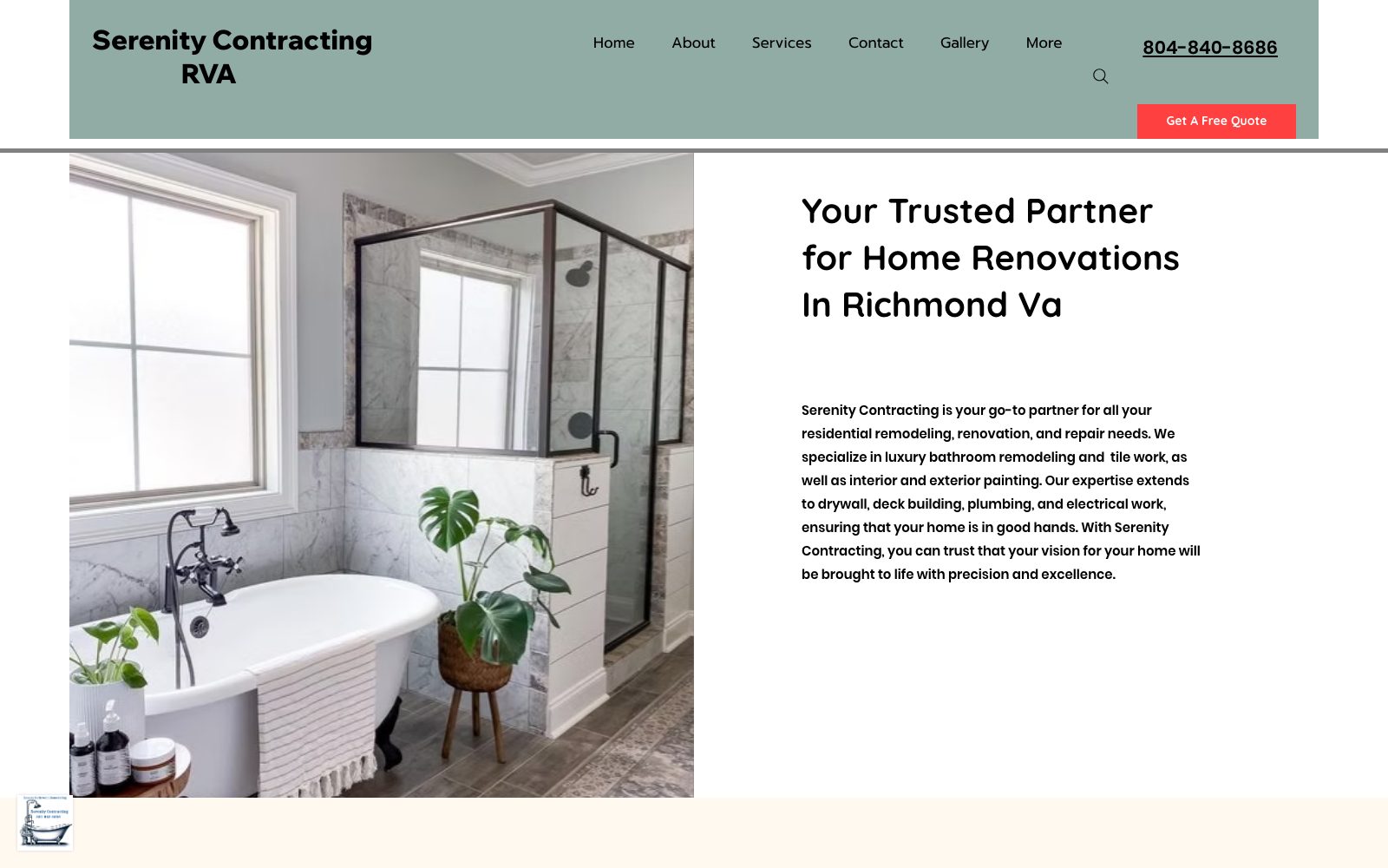 The current serenitycontractingrva.com homepage