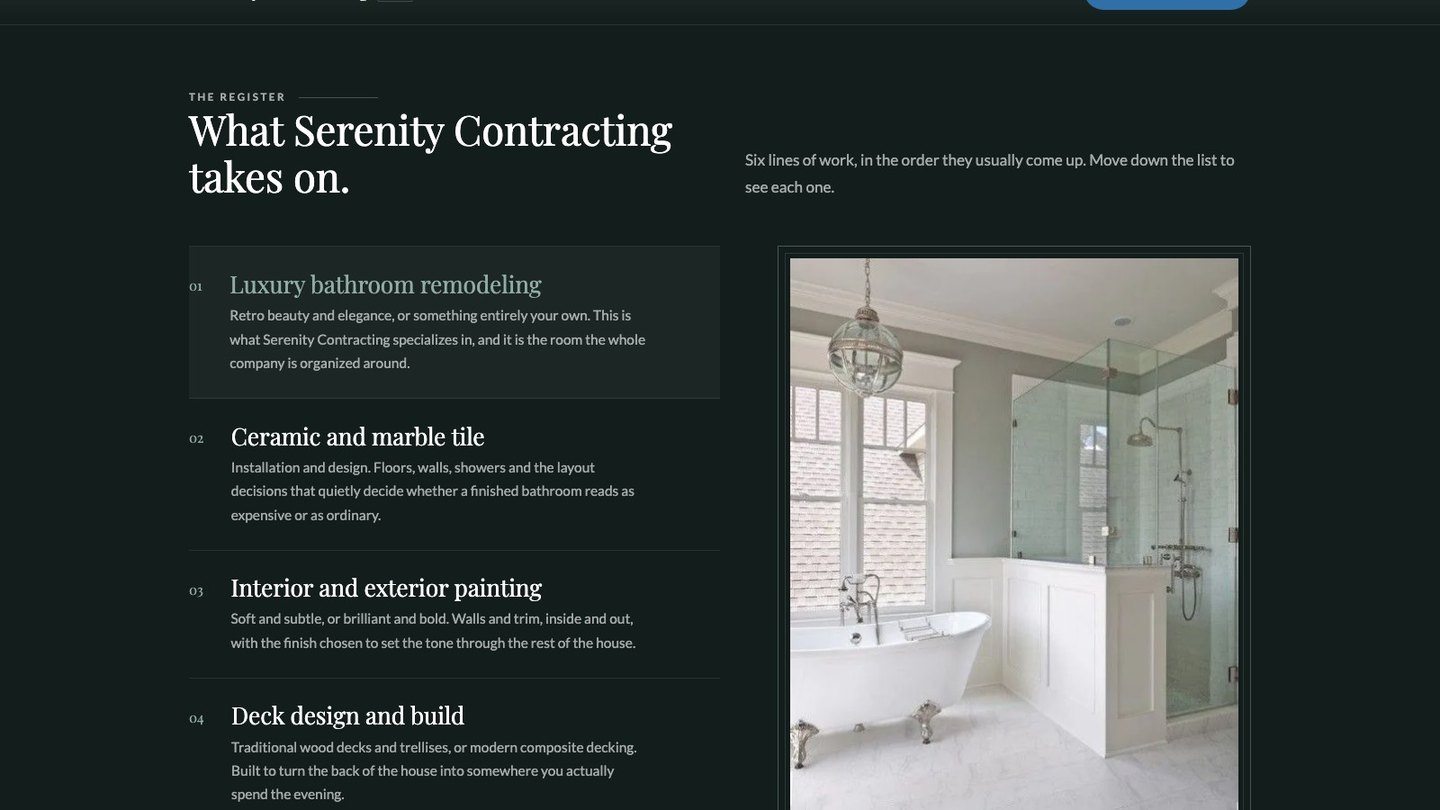 The list of services on the new homepage